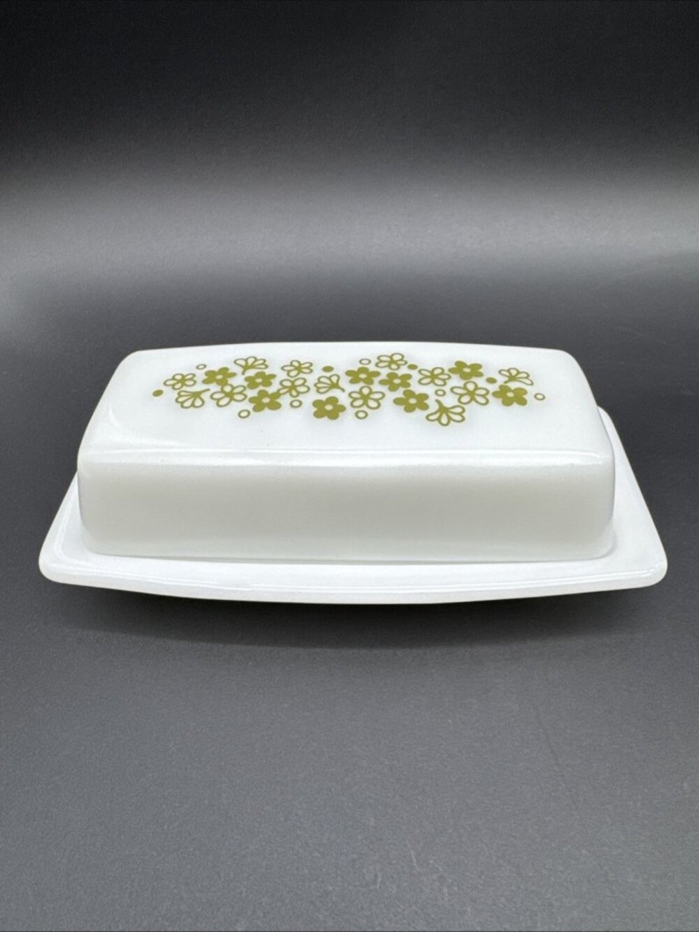 Vintage Pyrex Spring Blossom Green Flower Milkglass Butter Dish Cottagecore EUC
